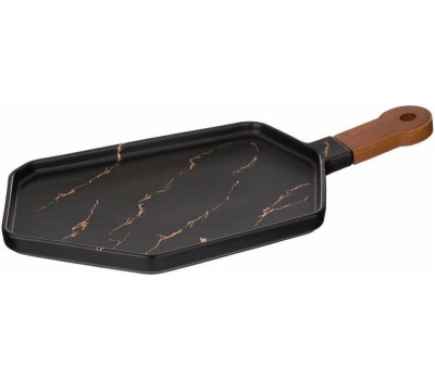 Менажница LEFARD 412-201 ЗОЛОТОЙ МРАМОР BLACK с деревянной ручкой 40*19см