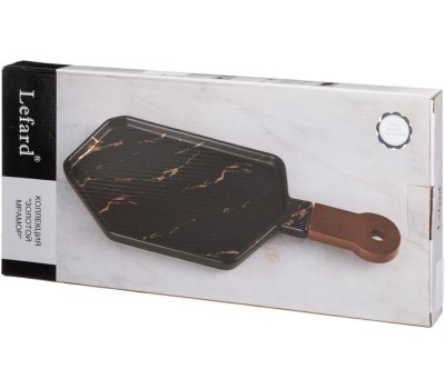 Менажница LEFARD 412-201 ЗОЛОТОЙ МРАМОР BLACK с деревянной ручкой 40*19см