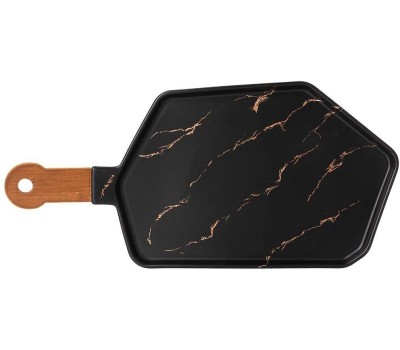 Менажница LEFARD 412-201 ЗОЛОТОЙ МРАМОР BLACK с деревянной ручкой 40*19см