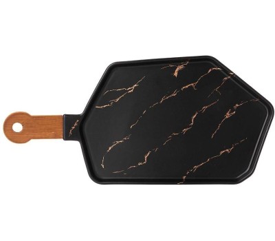 Менажница LEFARD 412-201 ЗОЛОТОЙ МРАМОР BLACK с деревянной ручкой 40*19см