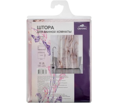 Штора для ванной САНАКС 01-110 Штора с рисунком БЕЖЕВЫЙ МРАМОР с ЗОЛОТОМ в ванную комнату без колец-полиэстэр 180х180см