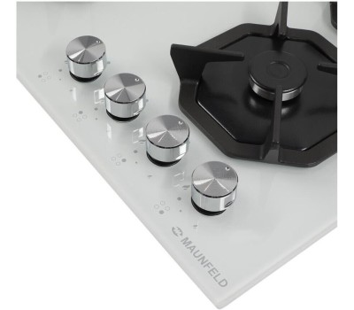 Варочная панель газовая MAUNFELD Газовая варочная панель EGHG.64.2CW/G, 4 конфорки, закаленное стекло, белый