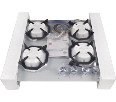 Варочная панель газовая MAUNFELD Газовая варочная панель EGHG.64.2CW/G, 4 конфорки, закаленное стекло, белый