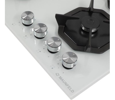 Варочная панель газовая MAUNFELD Газовая варочная панель EGHG.64.2CW/G, 4 конфорки, закаленное стекло, белый