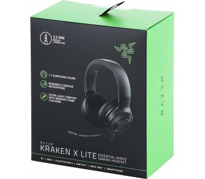 RAZER Гарнитура игровая Kraken X Lite, для компьютера и игровых консолей, мониторные, проводные, черный [rz04-02950100-r381]