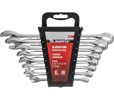 Набор ключей MATRIX Набор ключей комбинированных, 8-19 мм, 8 шт, CrV, полированный хром 15418