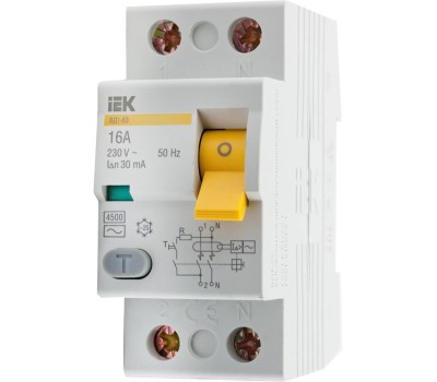 IEK Выключатель дифф. тока (УЗО) ВД1-63 (MDV10-2-016-030) 16A 2П 230В 2 модуля белый (упак.:1шт)
