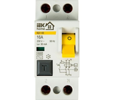 IEK Выключатель дифф. тока (УЗО) ВД1-63 (MDV10-2-016-030) 16A 2П 230В 2 модуля белый (упак.:1шт)