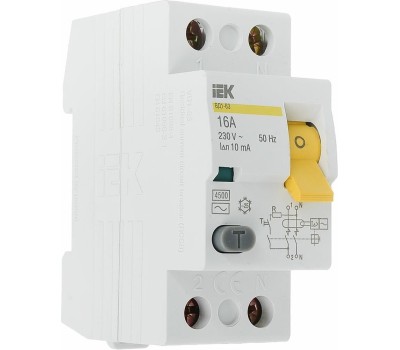 IEK Выключатель дифф. тока (УЗО) ВД1-63 (MDV10-2-016-030) 16A 2П 230В 2 модуля белый (упак.:1шт)
