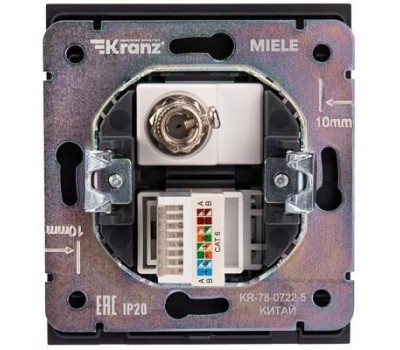 KRANZ Розетка STRONG компьютерная RJ45 кат6 + TV с/у графит