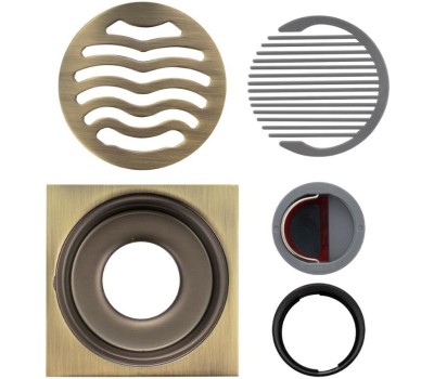 МАГНУС - Трап под бронзу, 100х100 мм, выход 50 мм вертикальный, крышка решетка, с сухим затвором, слива воды из нержавеющей стали 201 1160