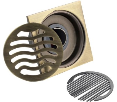 МАГНУС - Трап под бронзу, 100х100 мм, выход 50 мм вертикальный, крышка решетка, с сухим затвором, слива воды из нержавеющей стали 201 1160