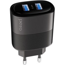 СЗУ PERO Сетевое зарядное устройство ТС08, 2xUSB-A, 17Вт, 3.4A, черный [тс08bl]