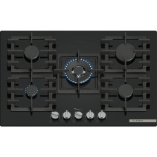 Варочная панель газовая BOSCH Газовая варочная панель PPQ7A6I45, 5 конфорок, закаленное стекло, черный