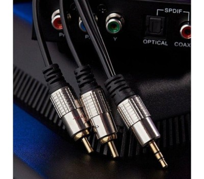 Кабель RCA REXANT (17-4224) ШНУР СТЕРЕО 3,5 ММ - 2 RCA, ДЛИНА 3 МЕТРА (GOLD-МЕТАЛЛ)