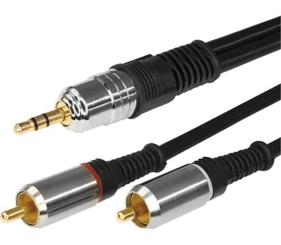 Кабель RCA REXANT (17-4224) ШНУР СТЕРЕО 3,5 ММ - 2 RCA, ДЛИНА 3 МЕТРА (GOLD-МЕТАЛЛ)