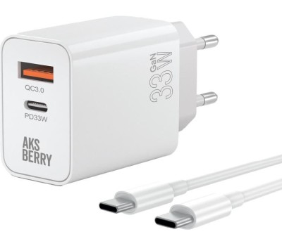Сетевое ЗУ AKSBERRY (6900286940011) T46 30W PD/QC3.0 + кабель Type c, белый