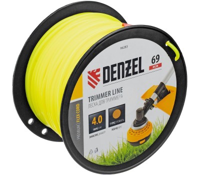 Леска для триммера DENZEL Леска для триммера круглая, 4,0мм х 69м, на DIN катушке FLEX CORD, 96283