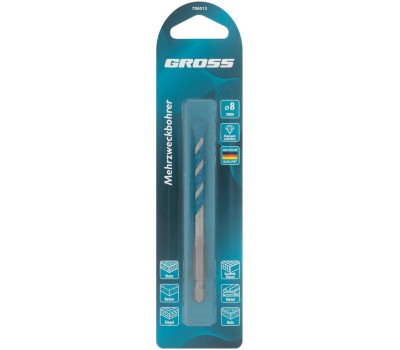 Сверло GROSS Сверло универсальное, Multipurpose PRO, 6-гр. хвостовик, 8мм 706013