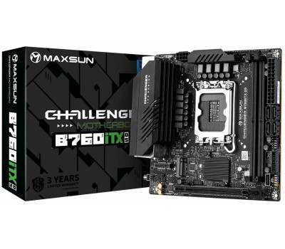 Материнская плата MAXSUN MS-Challenger B760ITX D5 (Socket 1700, mini-ITX, 2*DDR5, 2*HDMI/2*DP, 4*SATA3, 2*M.2, 1xPCI-E x16, 4*USB 2.0, 2 x USB 3.2 Gen1, LAN 1*1G/1*2.5G, RTL)
