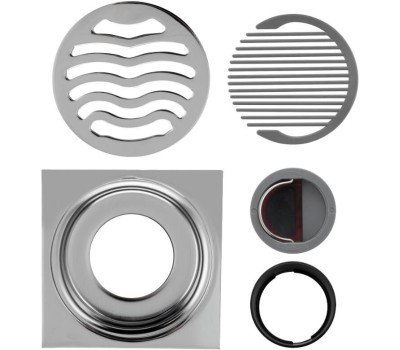 МАГНУС - Трап ХРОМ, 100х100 мм, выход 50 мм, вертикальный, крышка решетка, с сухим затвором слива воды, из нержавеющей стали 1163