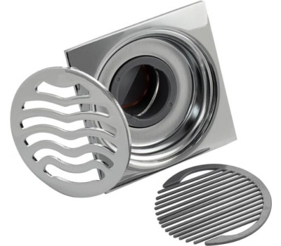 МАГНУС - Трап ХРОМ, 100х100 мм, выход 50 мм, вертикальный, крышка решетка, с сухим затвором слива воды, из нержавеющей стали 1163