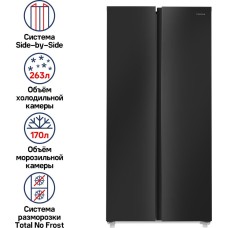 Холодильник MAUNFELD Холодильник двухкамерный MFF177NFBE Total No Frost, Side by Side, инверторный черный