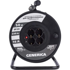 IEK Удлинитель силовой GENERICA УК50 (WKP20-16-04-50-G) 3x1.5кв.мм 4розет. 50м ПВС 16A катушка