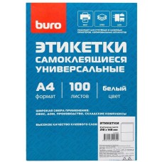 BURO Этикетки A4, универсальная, 100л, белый, 148мм х 210мм, 2шт, покрытие матовое