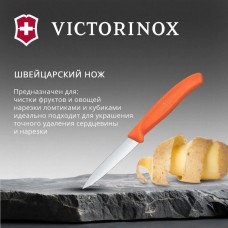VICTORINOX Нож кухонный Swiss Classic, универсальный, для чистки овощей и фруктов, 80мм, заточка прямая, стальной, оранжевый [6.7609.c1]
