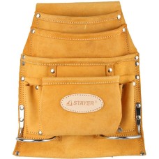 STAYER кожаная, 2 скобы, поясная сумка для инструментов с 10 карманами, Professional (38517)