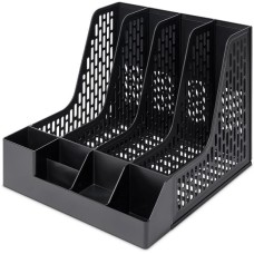 DELI Лоток вертикальный E9849 BLACK 4отд. сборный для бумаг 325x320x275мм черный пластик пластиковый пакет