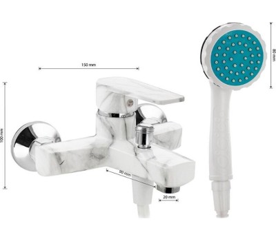 Смеситель в ванную BRIMIX 586 Смеситель в ванную короткий нос , шаровый из высокопрочного пластика АБС - БЕЛЫЙ МРАМОР