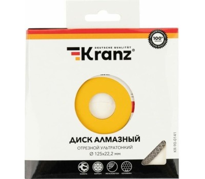 Диск алмазный KRANZ (KR-90-0141) Диск алмазный отрезной ультратонкий 125x22,2x1,4x10 мм