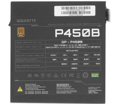 Блок питания GIGABYTE Блок питания GP-P450B, 450Вт, 80 PLUS BRONZE, 120мм, черный, retail