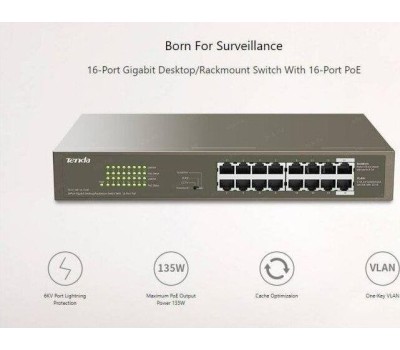 Коммутатор TENDA Коммутатор 16PORT G1116P-16-150W IP-COM