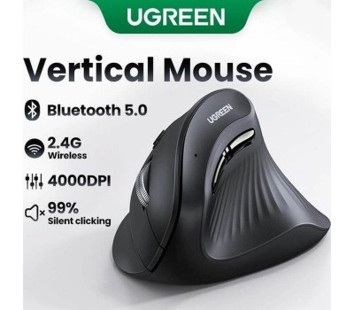 UGREEN Беспроводная компьютерная мышь вертикальная MU008 (25444) Wireless Vertical Mouse 2.4 GHz&BT. Цвет: черный