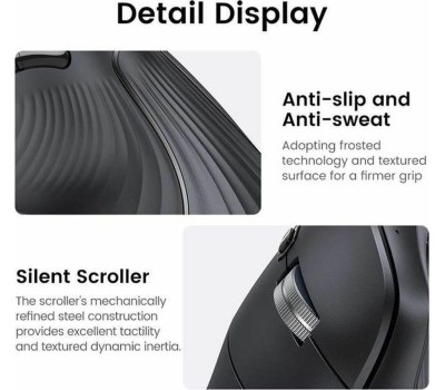 UGREEN Беспроводная компьютерная мышь вертикальная MU008 (25444) Wireless Vertical Mouse 2.4 GHz&BT. Цвет: черный