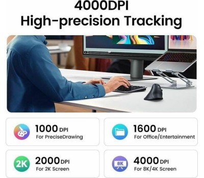 UGREEN Беспроводная компьютерная мышь вертикальная MU008 (25444) Wireless Vertical Mouse 2.4 GHz&BT. Цвет: черный