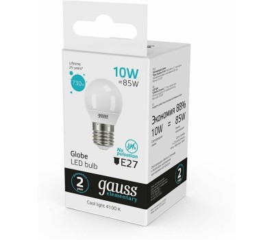 GAUSS Лампа LED E27, шар, 10Вт, одна шт. [53220]
