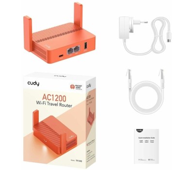 CUDY Роутер TR1200, Wi-Fi 5, AC1200, 2.4/5ГГц, 1 LAN, 1xUSB, красный