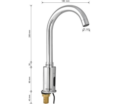 BRIMIX - Смеситель сенсорный для раковины, высокий С-образный излив, латунный корпус, цвет ХРОМ. 081