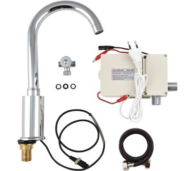 BRIMIX - Смеситель сенсорный для раковины, высокий С-образный излив, латунный корпус, цвет ХРОМ. 081