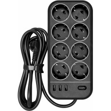POWERCOM Сетевой фильтр SP-08 USB03AB 3,0М 3м (8 розеток) черный (коробка)