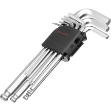 Набор ключей MATRIX Набор ключей имбусовых HEX, 1.5-10 мм, CrV, 9 шт, удлиненные, сатин, с шаром 11233