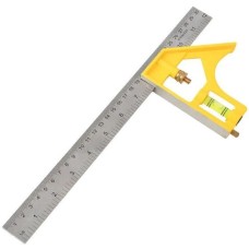 Угольник DELI Линейка строительная с угольником и уровнем DL7300Y 300мм, нержавеющая сталь, пузырьковый уровень