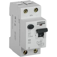IEK Выключатель дифф.тока УЗО MDV15-2-025-030 ВД1-63 Generica 25A 4.5kA 30мА AC 2П 230В 2мод серый (упак.:1шт)