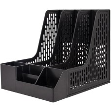 DELI Лоток вертикальный E9847 BLACK 3отд. сборный для бумаг 253x320x275мм черный пластик пластиковый пакет