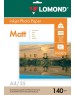 Фотобумага LOMOND Фотобумага A4, для струйной печати, 25л, 140г/м2, белый, покрытие матовое [0102073]
