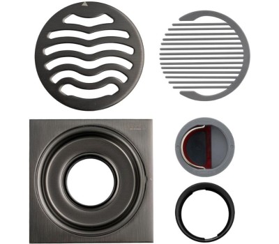 МАГНУС - Трап ЧЕРНЫЙ, 100х100 мм, выход 50 мм, вертикальный, крышка решетка, с сухим затвором слива воды, из нержавеющей стали 1161